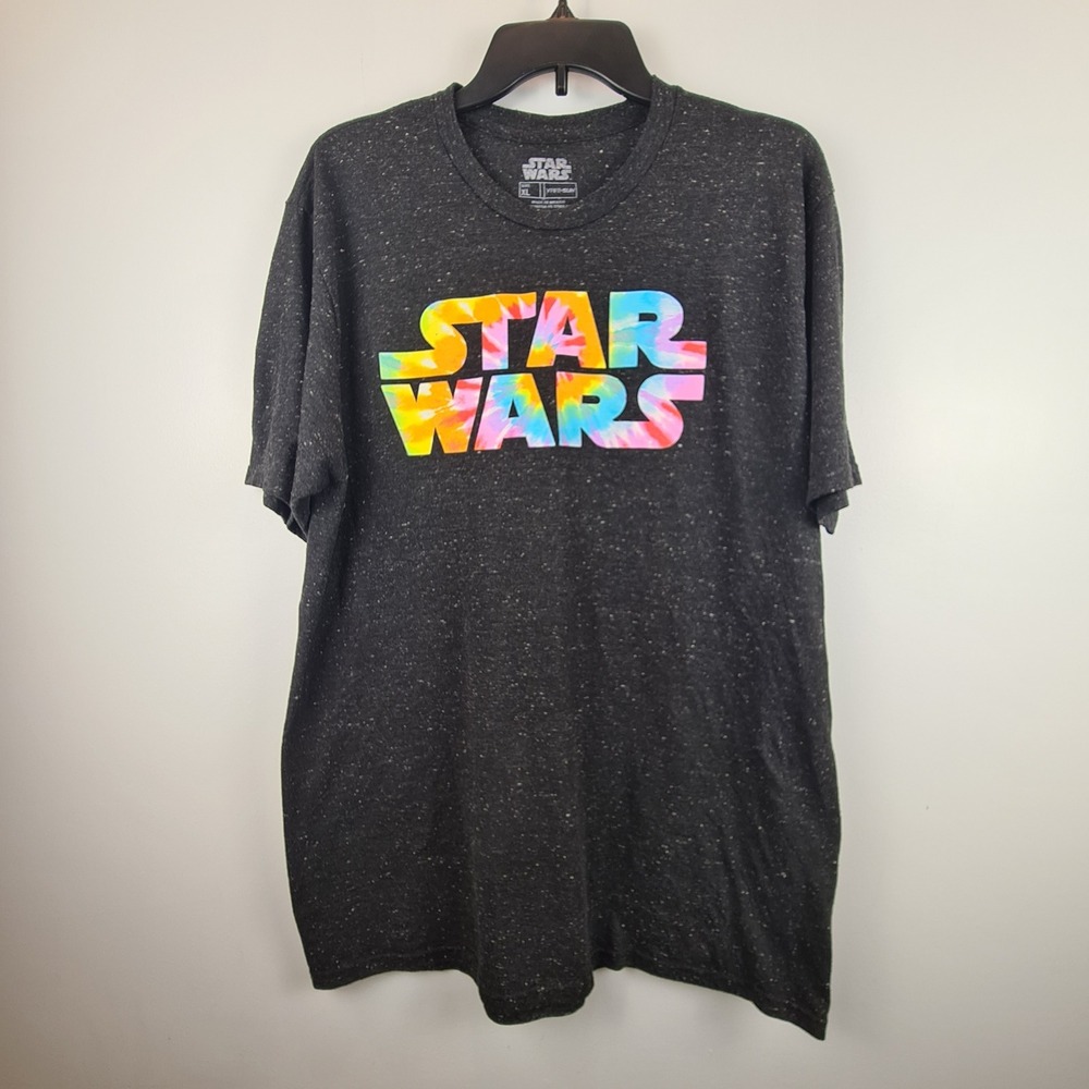 Star Wars Fifth‎ Sun Mens XL T-Shirt Charcoal Gray Tie Dye Rainbow Logo Speckled